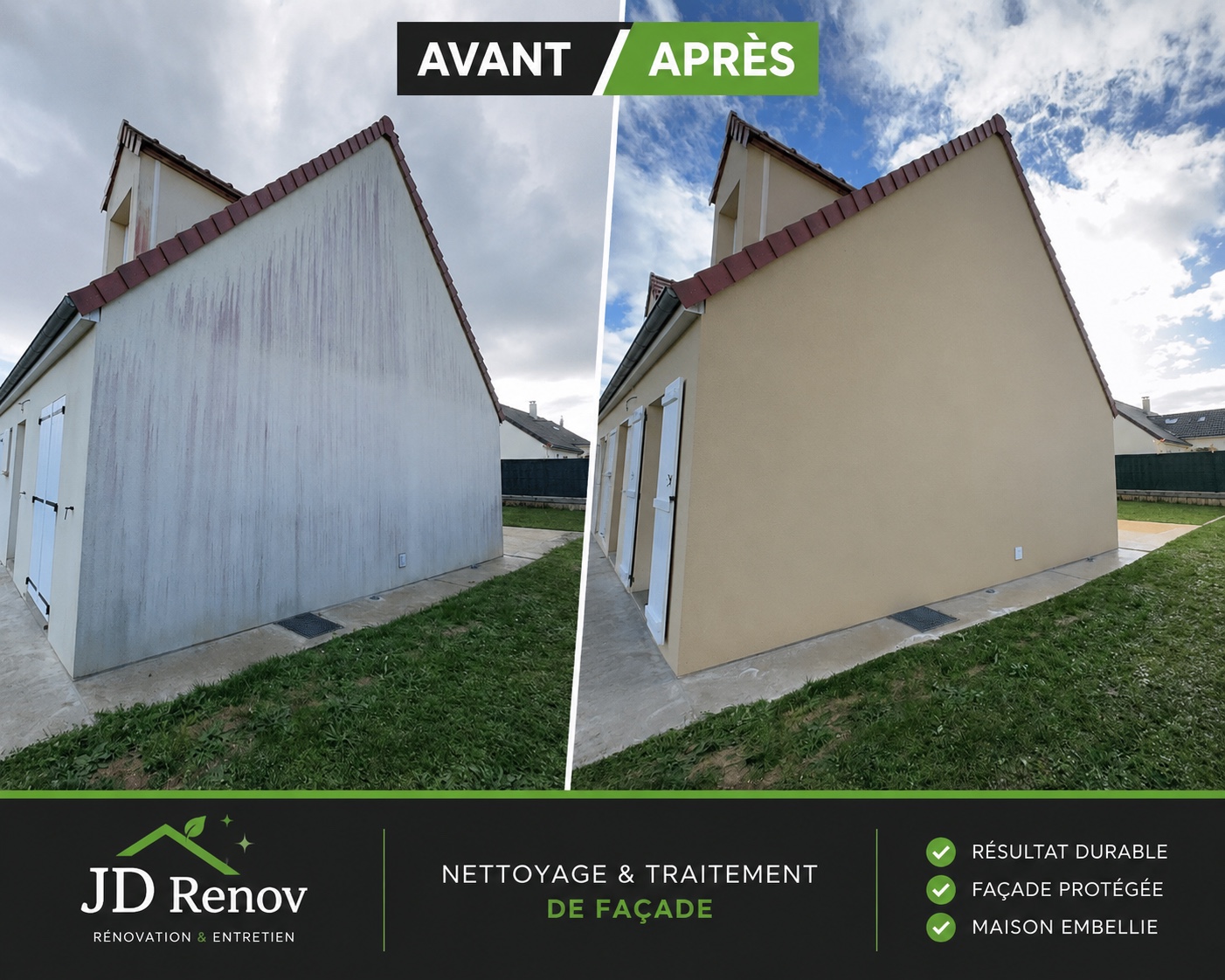Réalisation JD Rénov 41 – traitement de façade avant et après